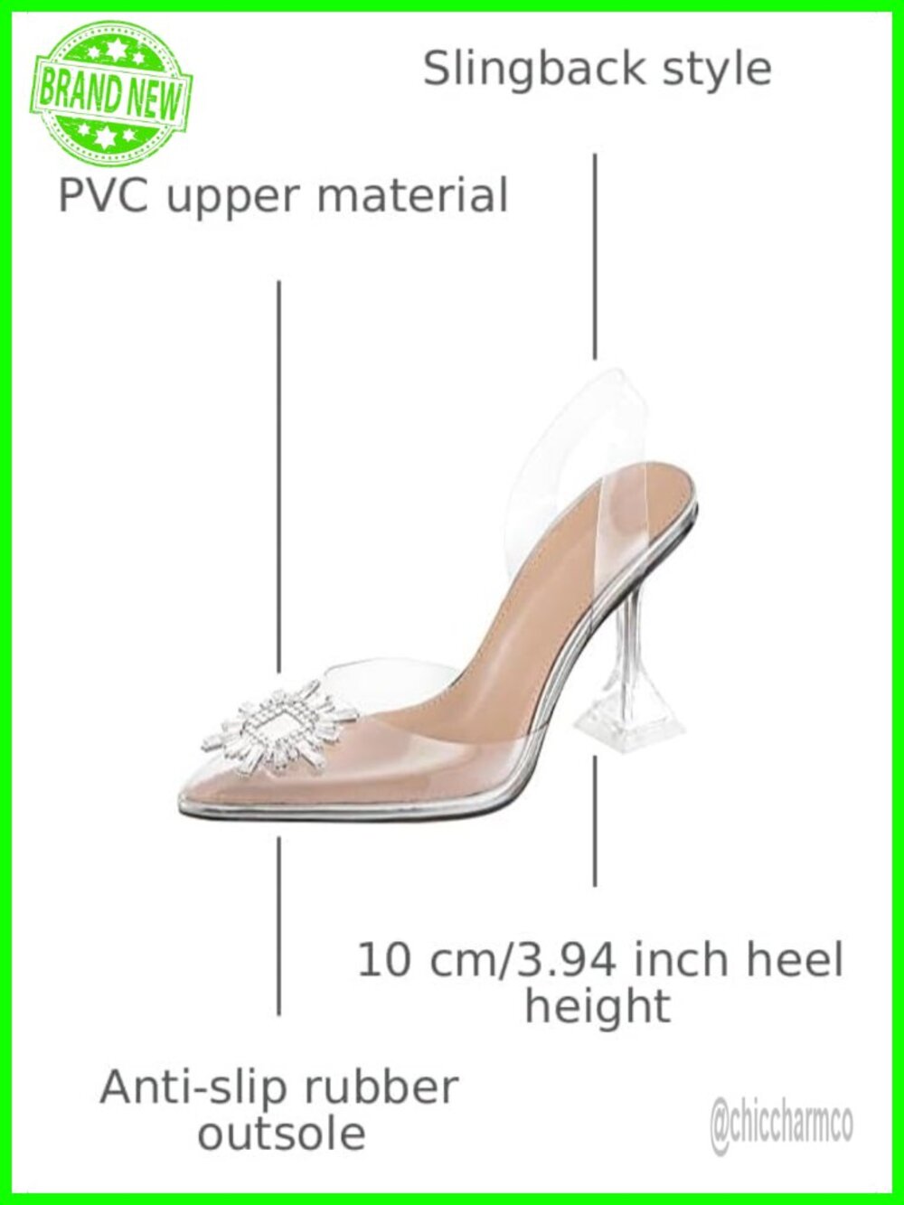 Clear Rhinestone Slingback Heeled Sandals Pointed Toe Wedding Shoes - Picture 2 of 6